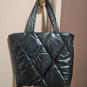 Victoria's Secret Shiny Quilted Teal Metallic Tote